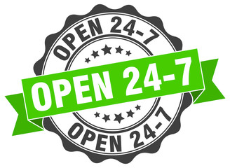 open 24 7 stamp. sign. seal