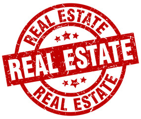 real estate round red grunge stamp