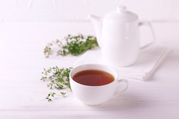 Fototapeta na wymiar Thyme herbal tea. Healthy drink. Alternative medicine