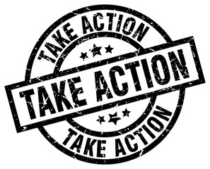 take action round grunge black stamp