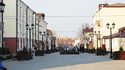 Kabardinskaya Street, the historical center of Nalchik. It is a pedestrian zone for citizens walks, where they show their art, young artists, musicians, craftsmen and confectioners.