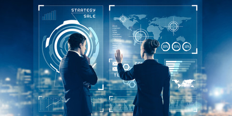 Concept of partnership and cooperation with people using virtual