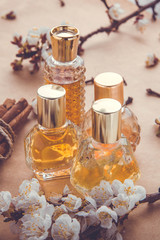 Bottles of perfume with ingredients