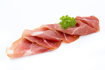 Pork ham slices isolated on white background.