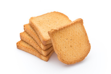 Fototapeta na wymiar Slices of toast bread on wooden table, top view.