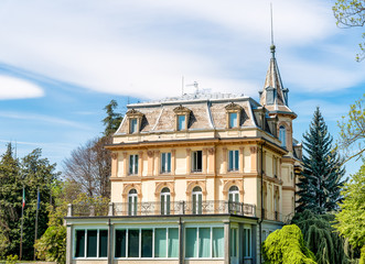 Facade of Villa Taranto, located on the shore of Lake Maggiore in Pallanza, Verbania, Italy.