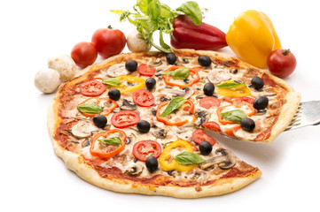 Pizza with ham, pepper and olives