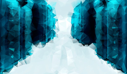 Symmetrical futuristic modern server room in modern data center with abstract geometrical background. Futuristic technology style. Big data visualization .