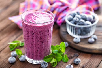 Yogurt or smoothie with fresh blueberry