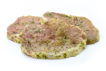 Pork chop, marinated. Isolated on the white background.