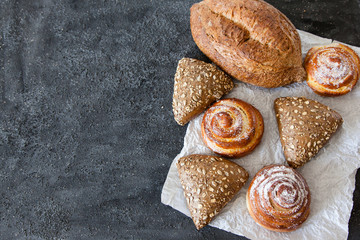 Baked goods on a dark background with space for your text.