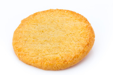 Stacked short pastry cookies isolated on white background.