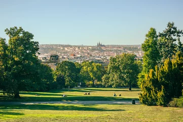 Fotobehang Panoramic view of Prague from park overlooking the city. Riegrovy Sady © guruXOX