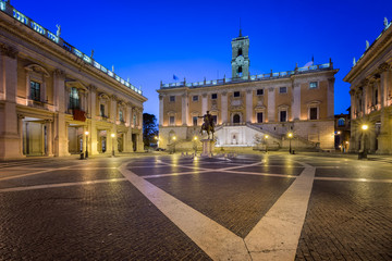 Fototapeta na wymiar Piazza del Campidoglio and Emperor Marcus Aurelius Statue in the Morning, Rome, Italy