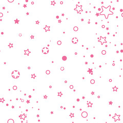 Seamless pattern of pink stars and circles. 