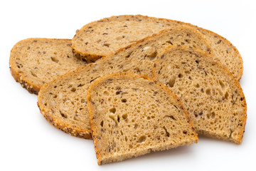 Rye bread slice isolated on white background.