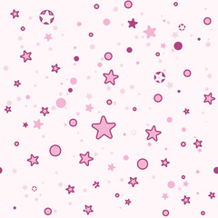 Seamless pink pattern for little princesses. Tinsel shaped stars and circles. 