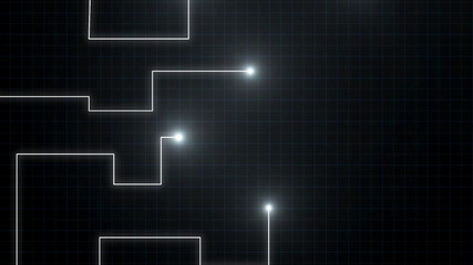 Blue lines drawn by bright spots . It may represent electronic connections, communication, futuristic technology.