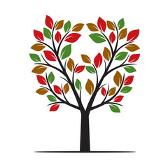 Color Tree with Leafs. Vector Illustration.