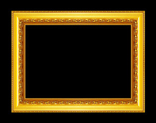 Antique gold frame isolated on black background, clipping path