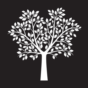 Black Tree with Leafs. Vector Illustration.