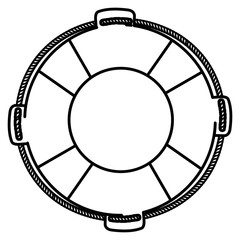 monochrome silhouette of flotation hoop with rope vector illustration