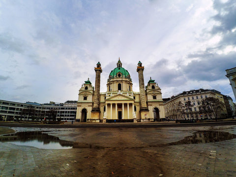 Vienna, Austria. St Charles Church during the cloudy day