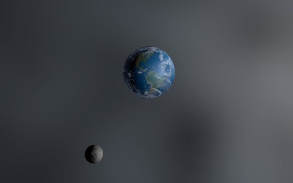 Blue Planet with Moon at Distance