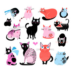Vector color set of different funny cats