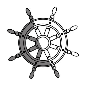 monochrome silhouette of boat helm with half shadow vector illustration