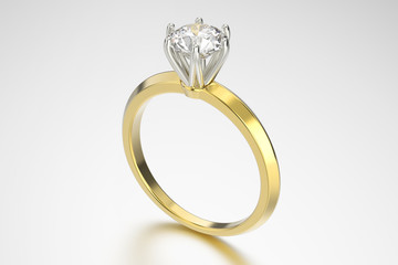 3D illustration gold ring with diamonds