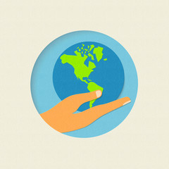 Earth day paper cut world environment concept