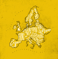 Map Europe vintage yellow