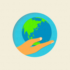 Earth day paper cut world environment concept