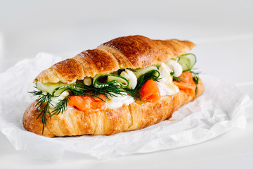 Croissant Sandwich with cucumber and salmon