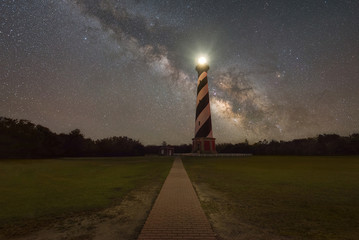 Path leading to Cape Hatteras Lighthouse under the Milky Way Galaxy 