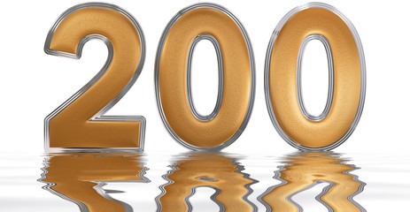 Numeral 200, two hundred, reflected on the water surface, isolated on  white, 3d render