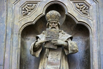 Bronze sculpture (detail) on the exterior of the Cathedral of Christ the Saviour, Moscow.