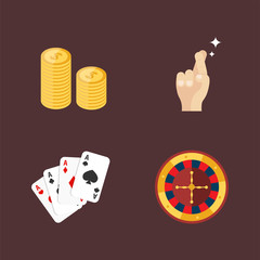 Casino game poker gambler symbols blackjack cards money winning roulette joker vector illustration.