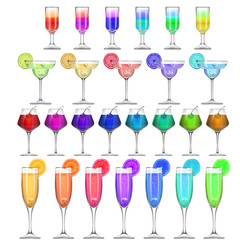 Vector set of stemware and glasses with cocktail