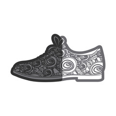 gray thick contour of male shoe with floral decoration vector illustration