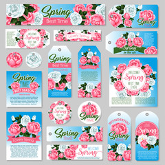Spring rose flower gift tag and greeting card set