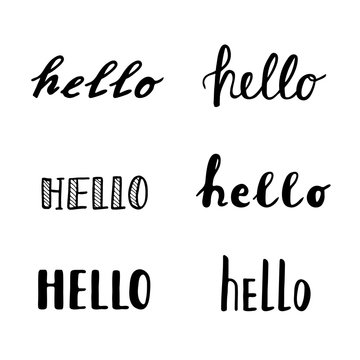 Hello calligraphy lettering quotes handwritten. Vector elements for greeting card, invitation, calendar, scrapbooking, badge, etc