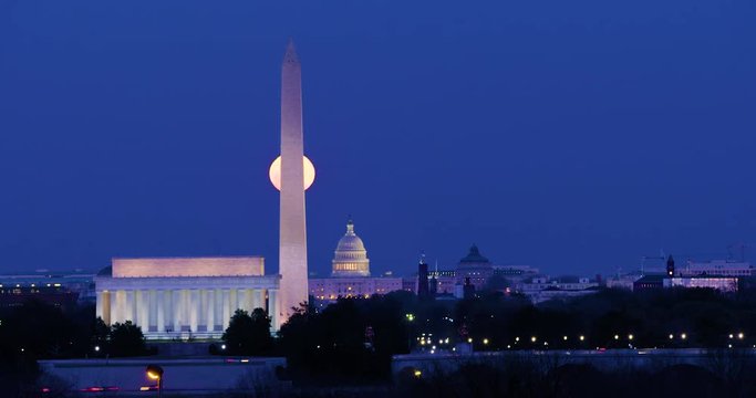 Moonrise Over Washington DC from Netherlands Carillon-Lincoln, Washington, US Capitol
