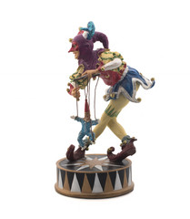 Clown with maces made of ceramics on a white background. Isolate