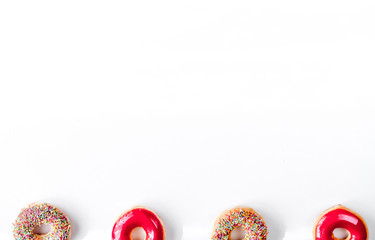 food design with donat set on white table background top view mockup