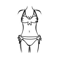 monochrome thin contour of woman in two pieces swimsuit vector illustration