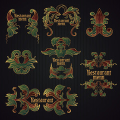 Vector illustration of floral labels, plant ornament elements