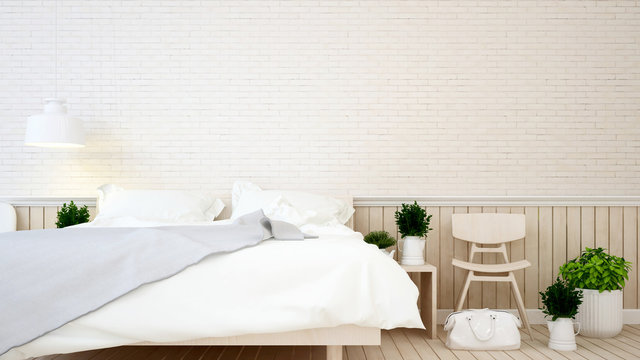 Bedroom and living area brick wall in apartment or hotel - 3d Rendering
