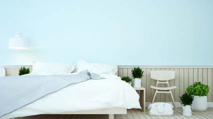 Bedroom blue tone in home or apartment - 3d Rendering